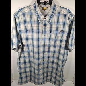 Eddie Bauer Shirt Mens TL Green Blue Plaid Button Up Casual Cotton Short Sleeve